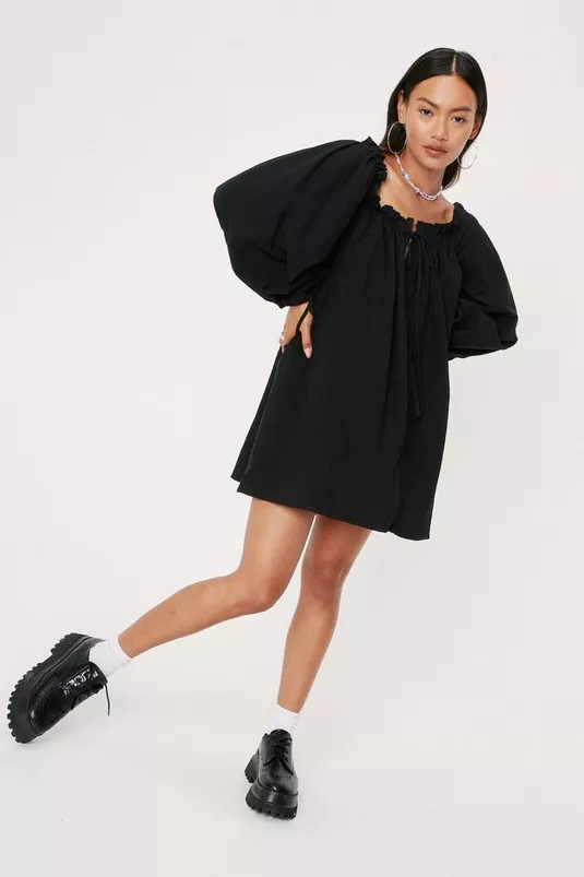 Petite Off The Shoulder Smock Mini Dress | Nasty Gal (US)