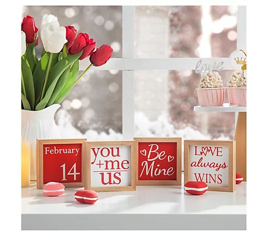 Glitzhome S/(4) 4" Valentine's Wooden Block Table Decor | QVC