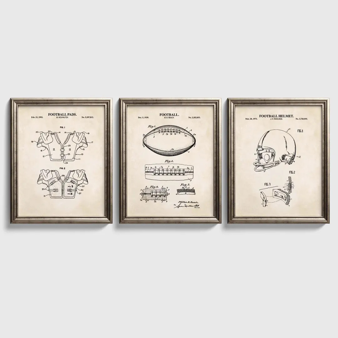 Football Patent Wall Art Set | Football, Helmet and Pads | Ready to Frame Prints - Etsy | Etsy (Global)