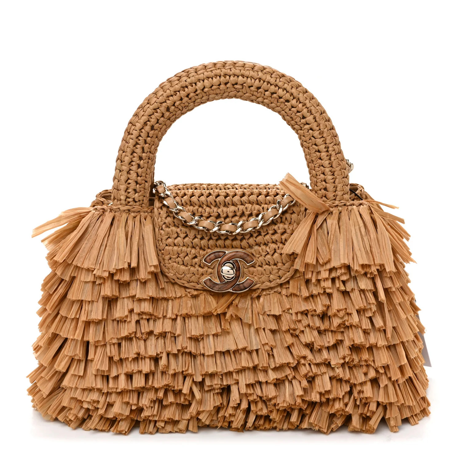 Raffia Fringe Nano Kelly Shopper Dark Beige | FASHIONPHILE (US)