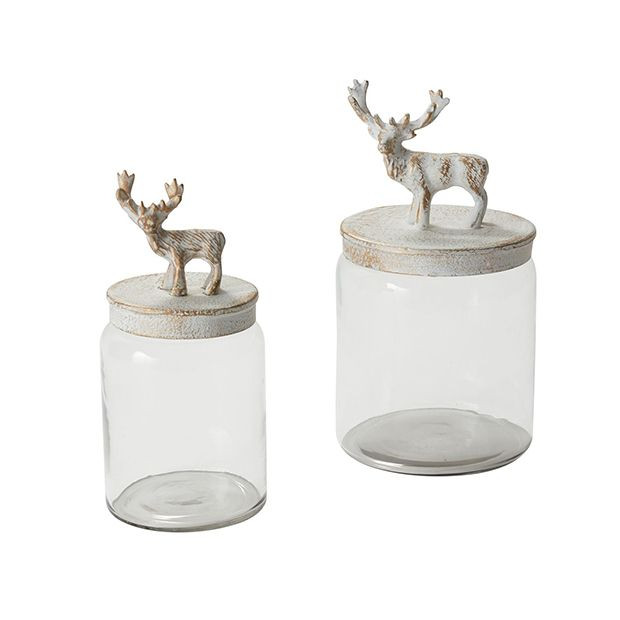 Deer Topped Glass Jar Canister | Antique Farm House