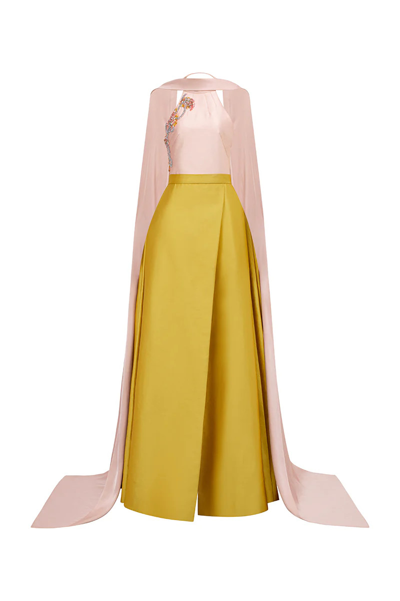 BAMBOO TAFFETA GOWN IN PINK AND YELLOW | Tracy Studio | CULT MIA | CULT MIA UK LTD