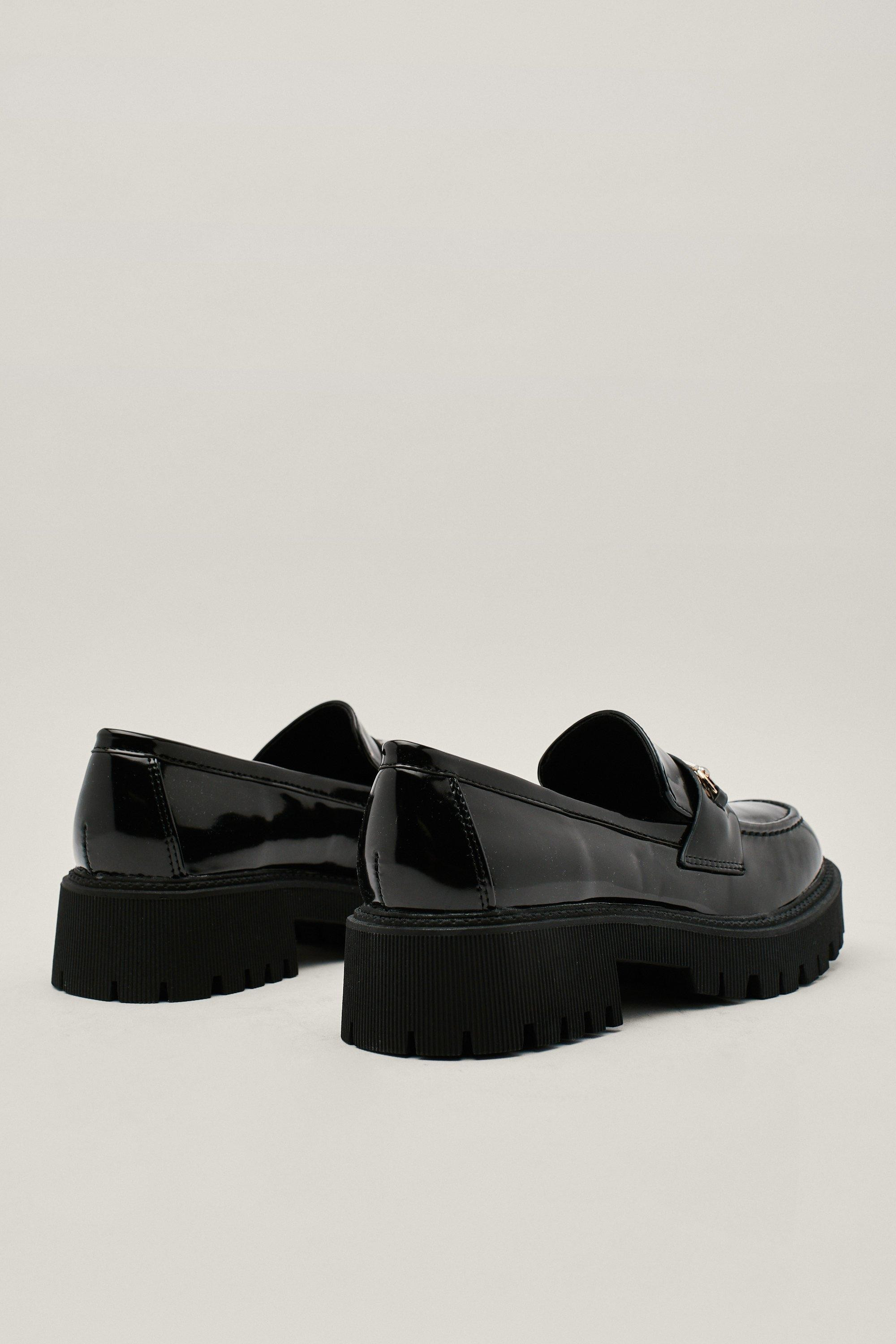 Buckle Detail Chunky Patent Faux Leather Loafers | Nasty Gal (US)