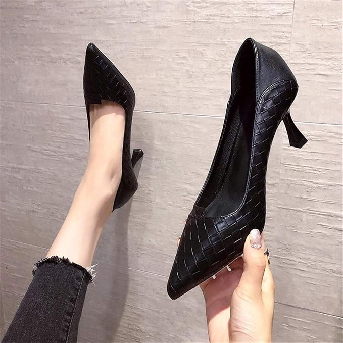 Women's High Heel Pumps, Women Ladies Court Shoes Woven Soft Leather Pointed Toe Shallow Work Sho... | Amazon (UK)