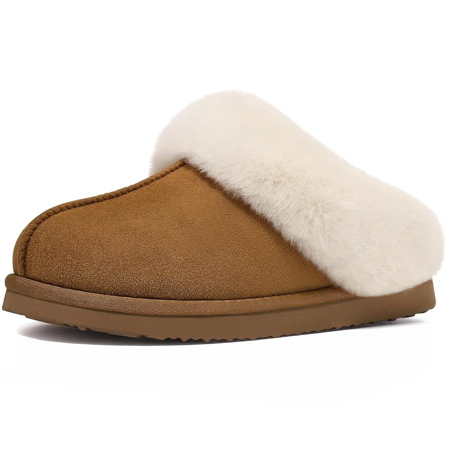 Litfun Fuzzy House Slippers for Women Fluffy Memory Foam Suede Slippers with Faux Fur Collar Indo... | Amazon (US)