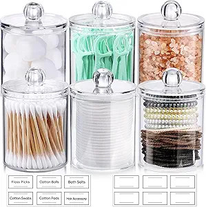 AOZITA 6 Pack Qtip Holder Dispenser for Cotton Ball, Cotton Swab, Cotton Round Pads, Floss - 10 o... | Amazon (US)