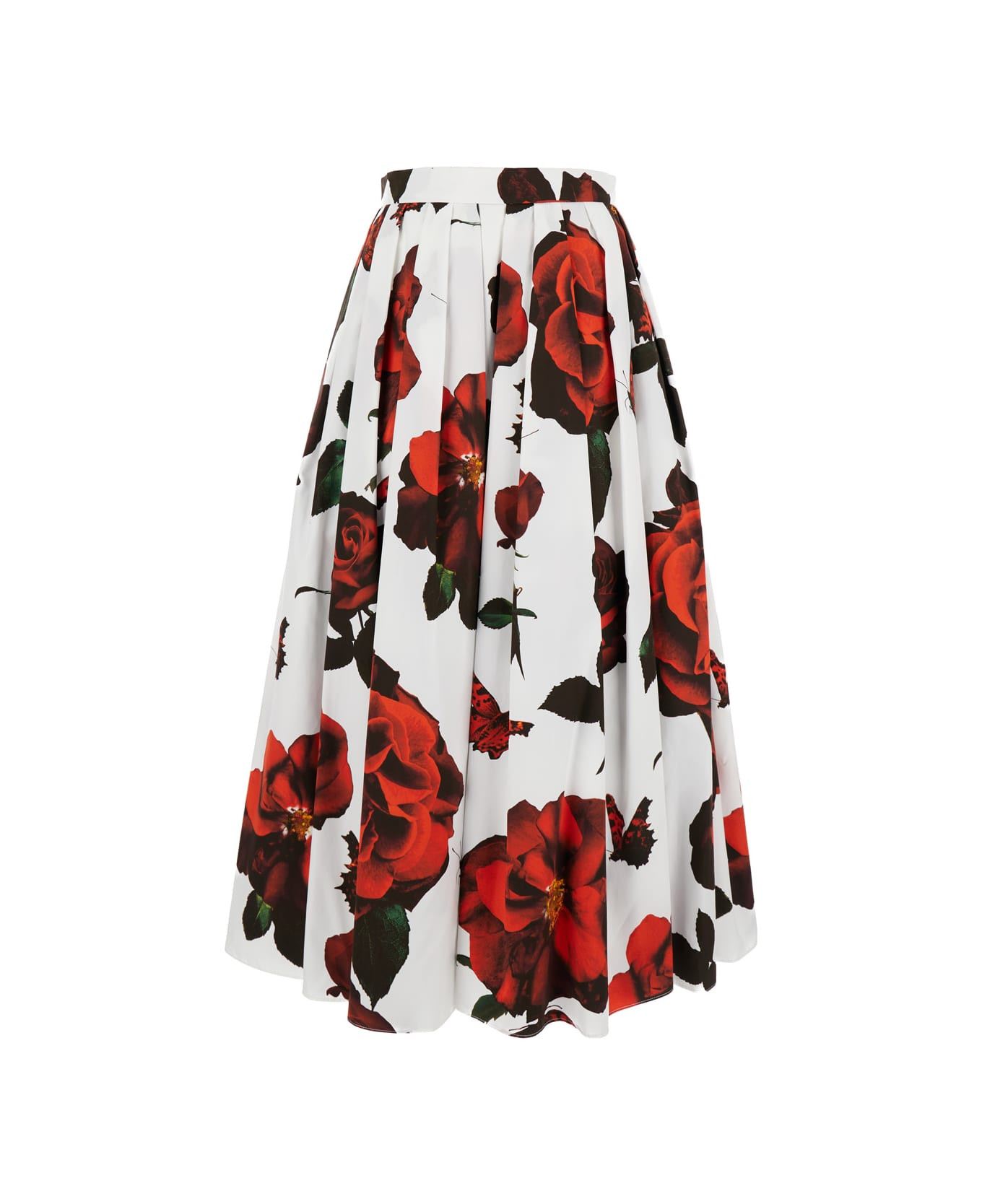 Tudor Rose Print Pleated Midi Skirt In Cotton Woman | Italist.com US
