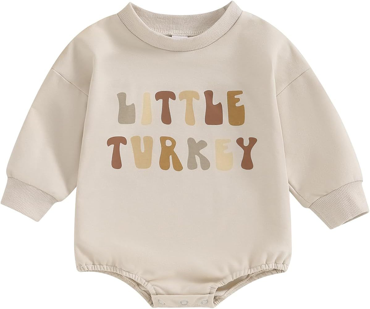 Thanksgiving Baby Girl Boy Outfit Turkey Romper Sweatshirt Onesie Long Sleeve Bodysuit Top Fall W... | Amazon (US)
