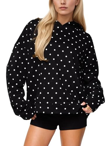 HOCANDY Womens Black Polka Dot Hoodie Sweatshirt Oversized Fleece Long Sleeve Drop Shoulder Graphic Print Hoodies with Pocket | Amazon (US)