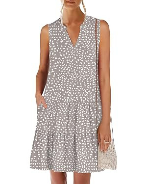 ANRABESS Womens Mini Dresses Sleeveless V Neck Tiered Swing Going Out Beach Vacation Sundress 202... | Amazon (US)