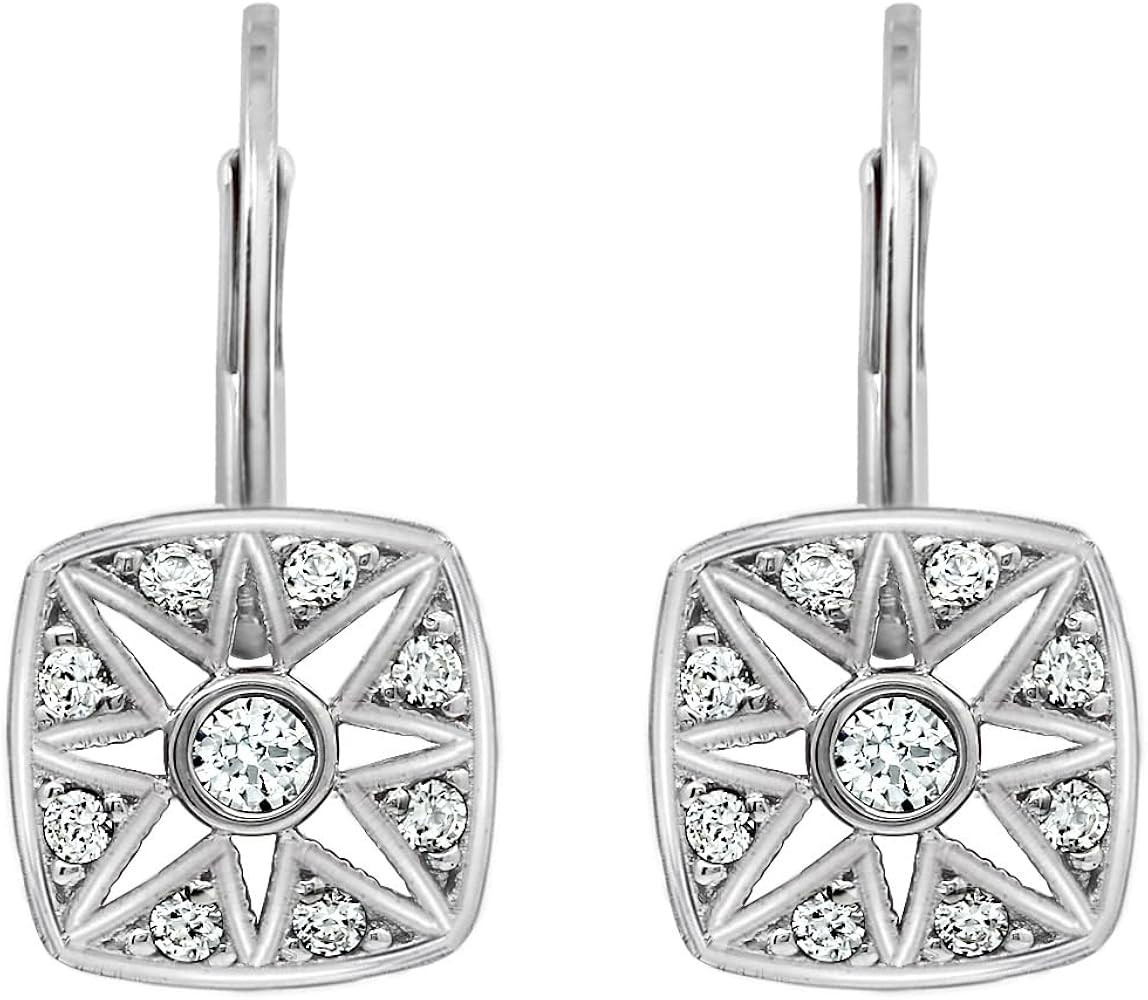 Marilyn Monroe Vintage Square Drop & Dangle Earrings | 14K Yellow Gold, Rhodium Plated 925 Sterling Silver Leverback Earrings for Women | 1 Carat Round Cut Cubic Zirconia CZ Simulated Diamond | Amazon (US)