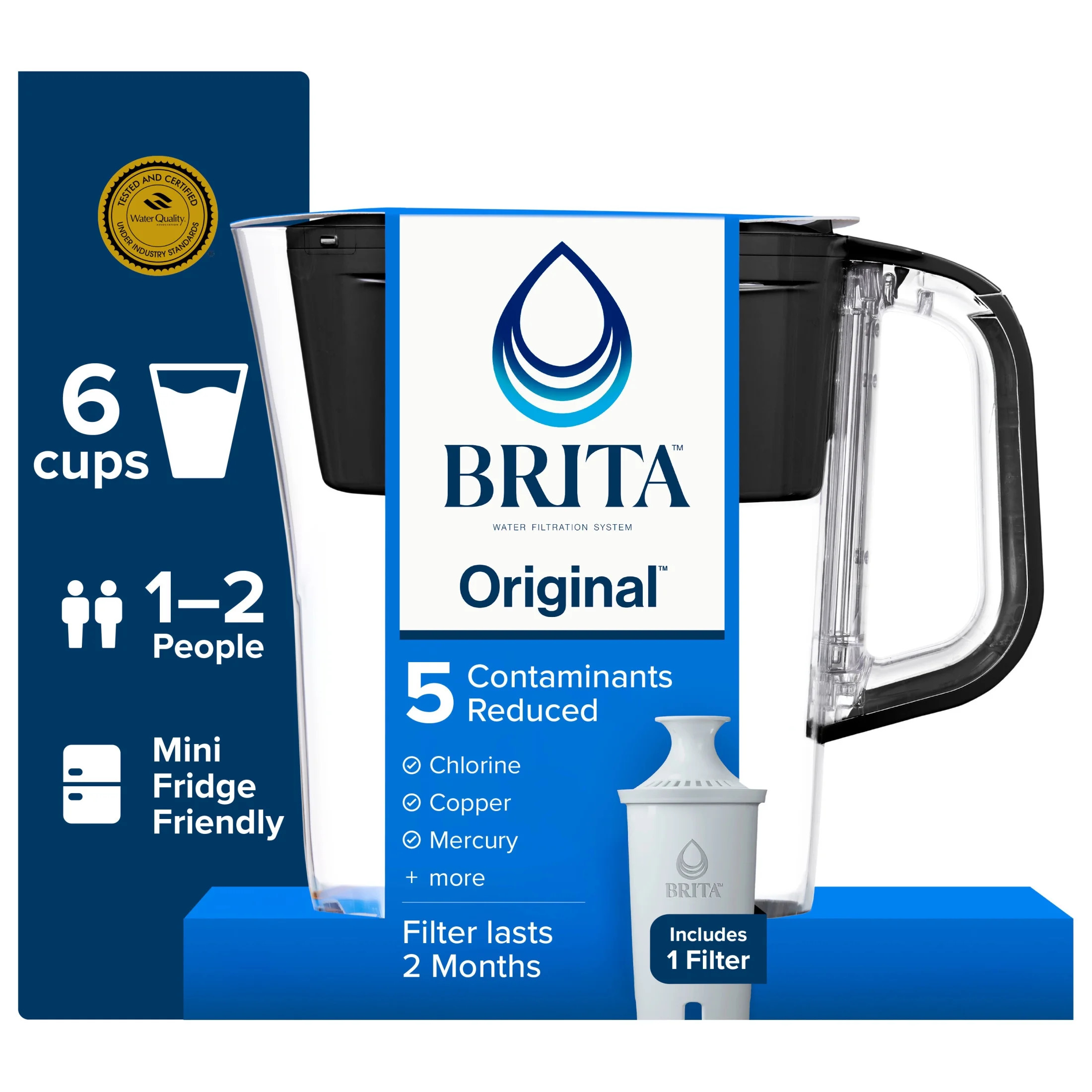 Brita Standard 6-Cup, Black Plastic Water Filtration Pitcher | Walmart (US)