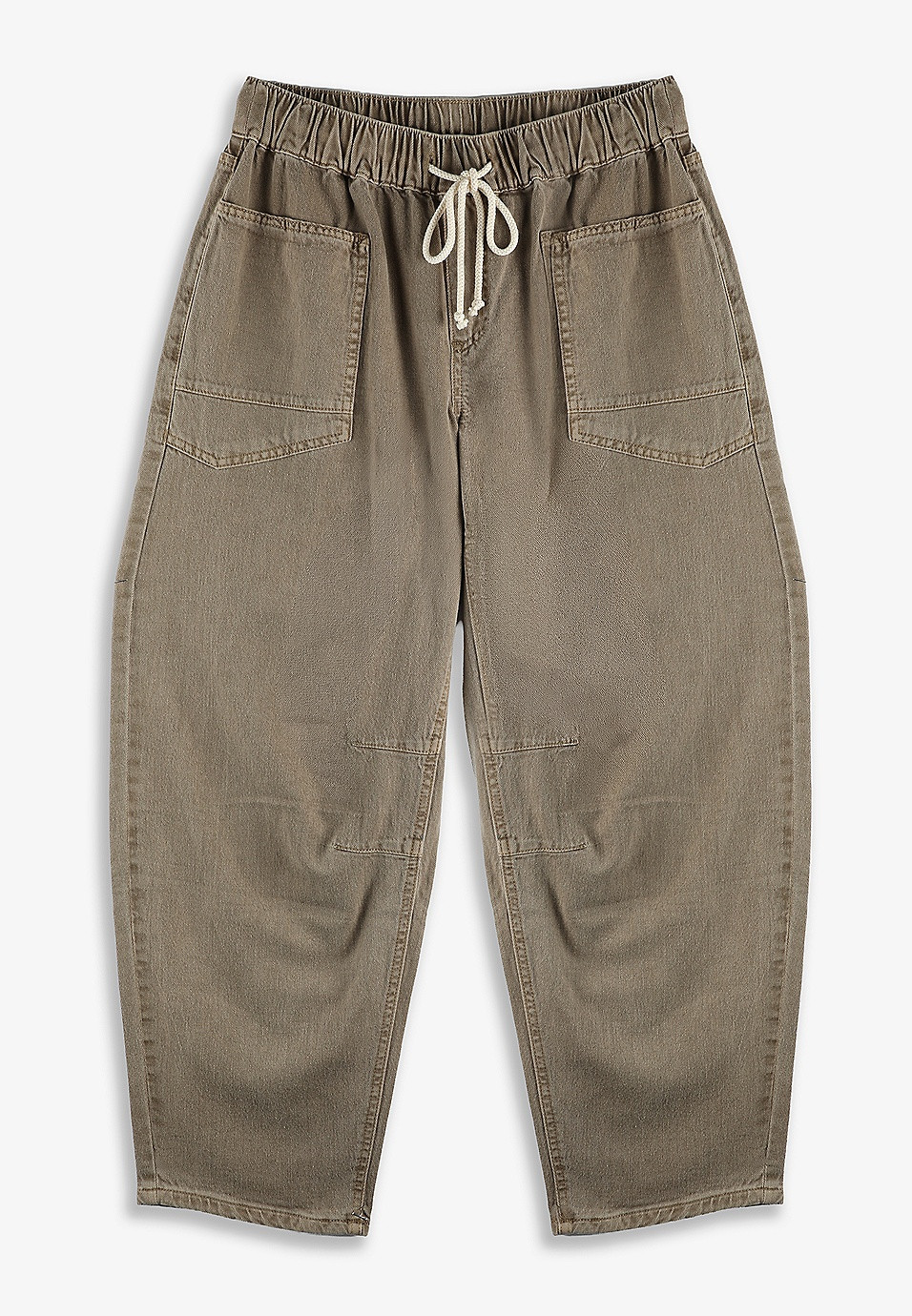 High Rise Tan Tie Waist Pull On Barrel Jean | Maurices