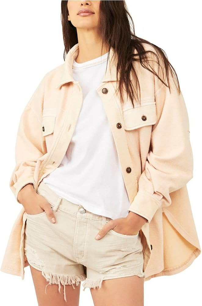 Free People Womens Ruby Warm Cold Weather Fleece Jacket Beige L | Amazon (US)