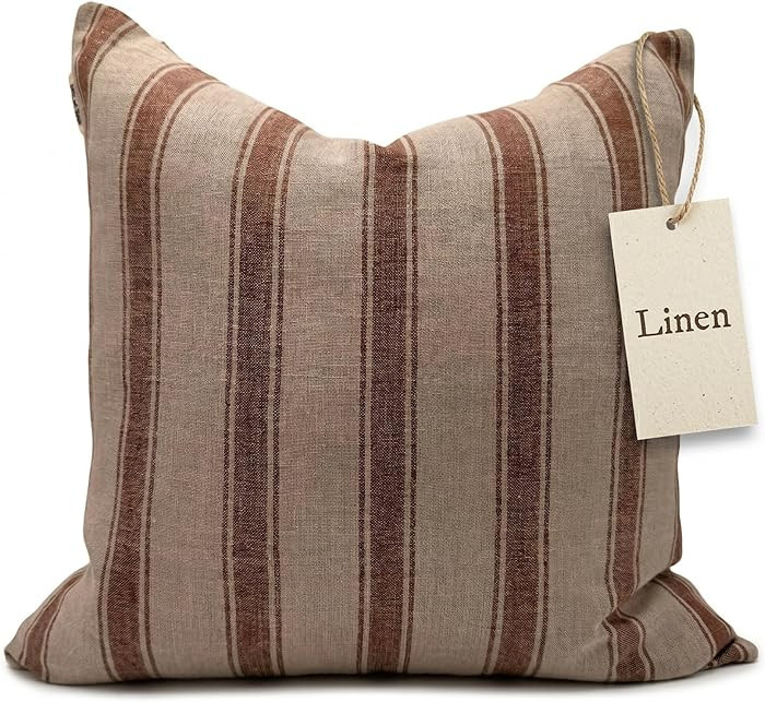 Linen Throw Pillow Covers Stripe Pillow Cover 18x18 inch Spring Decorative Pillow Covers for Livi... | Amazon (US)