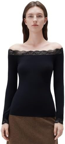 SUUKSESS Cloud Cashmere Women Lace Off Shoulder Long Sleeve Shirt Basic Knit Top | Amazon (US)