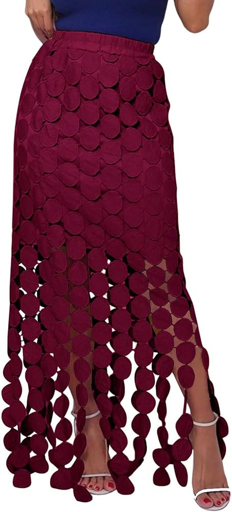 Flygo Womens Maxi Skirt 2025 Summer Boho Hollow Out Fringe Hem High Waisted Lace Long Skirts for ... | Amazon (US)