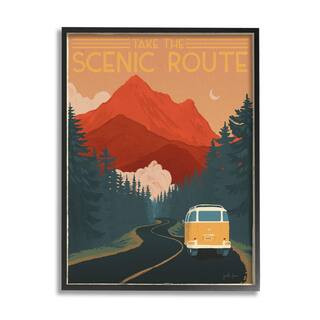 The Scenic Route Phrase Mountain Travel By Janelle Penner Framed Print Typography Texturized Art ... | The Home Depot