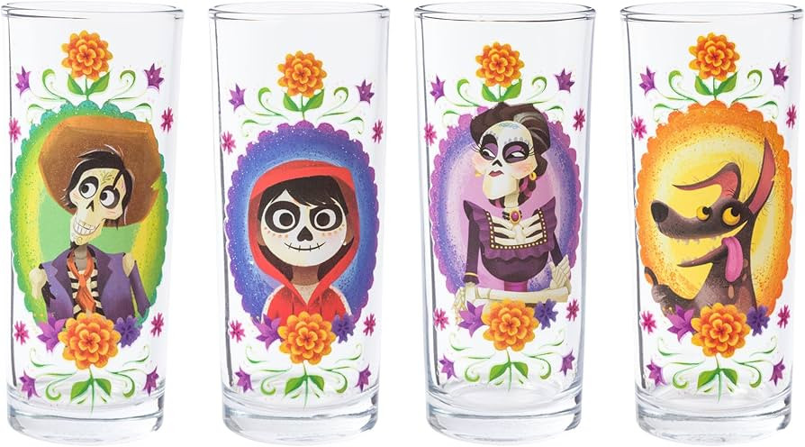 Silver Buffalo Disney Pixar Coco Day of the Dead Design 4 Pack Tumbler Glass Set, 10 Ounces | Amazon (US)