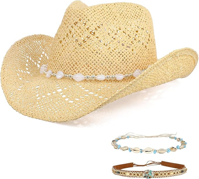 Cowboy Hat,Cowgirl Hat,Cowboy Hats for Women/Mens/3 Decorative Bands Straw Hat,Western Cowboy Hat... | Amazon (US)