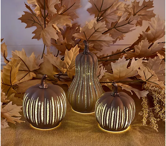 Set of 3 Mini Starry Night Glass Pumpkins & Gourd by Valerie - QVC.com | QVC