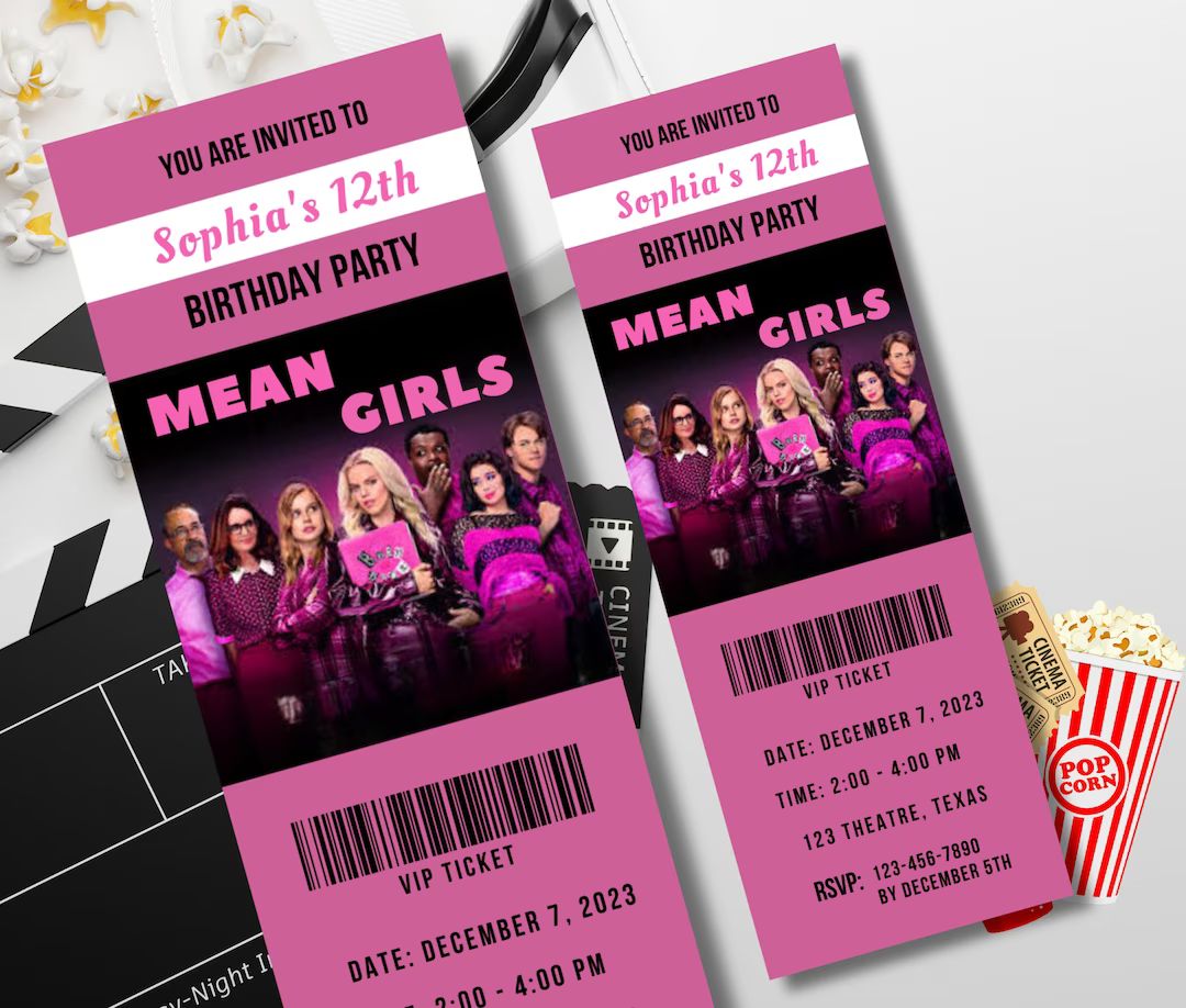 Mean Girls Movie Ticket Invitation, Mean Girls Birthday Invitation, Mean Girls Movie Invitation, ... | Etsy (US)