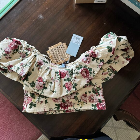 NWT Antonio Melani x The Style Bungalow | Miraflores Floral Print Puff Crop Top | Poshmark
