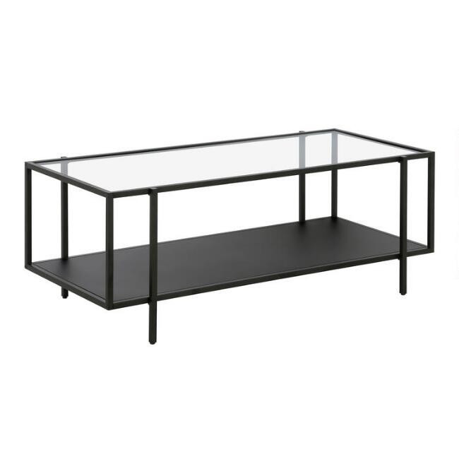 Black Metal and Glass Top Tess Coffee Table with Shelf | World Market