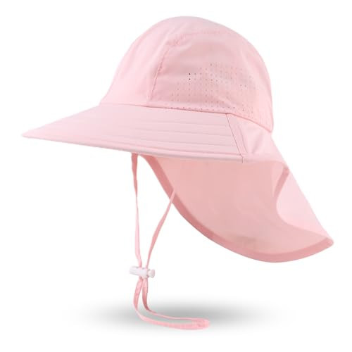 JANGANNSA Baby Sun Hat Boys Girls Infant Toddler Bucket Hat Kids Neck Flap Sun Protect Cap Beach (0-6 Months, Pink) | Amazon (US)