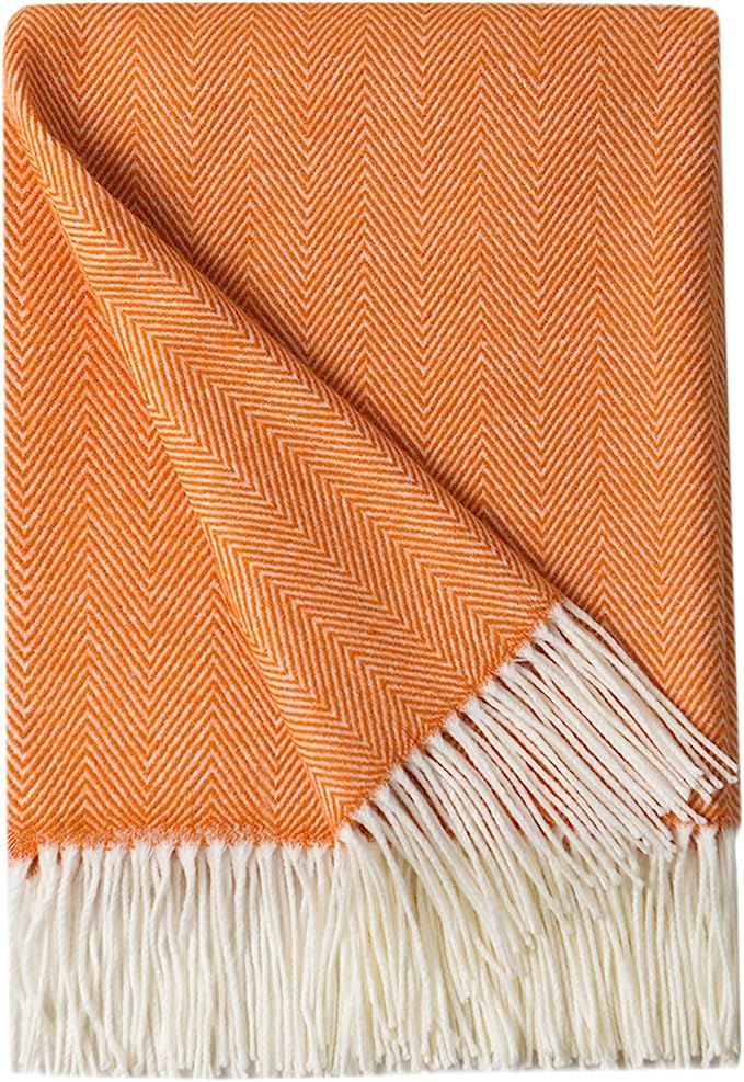 BOURINA Decorative Herringbone Faux Cashmere Fringe Throw Blanket Lightweight Soft Cozy for Bed o... | Amazon (US)