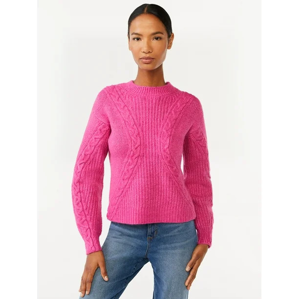 Scoop Women's Textured Cable Knit Sweater - Walmart.com | Walmart (US)