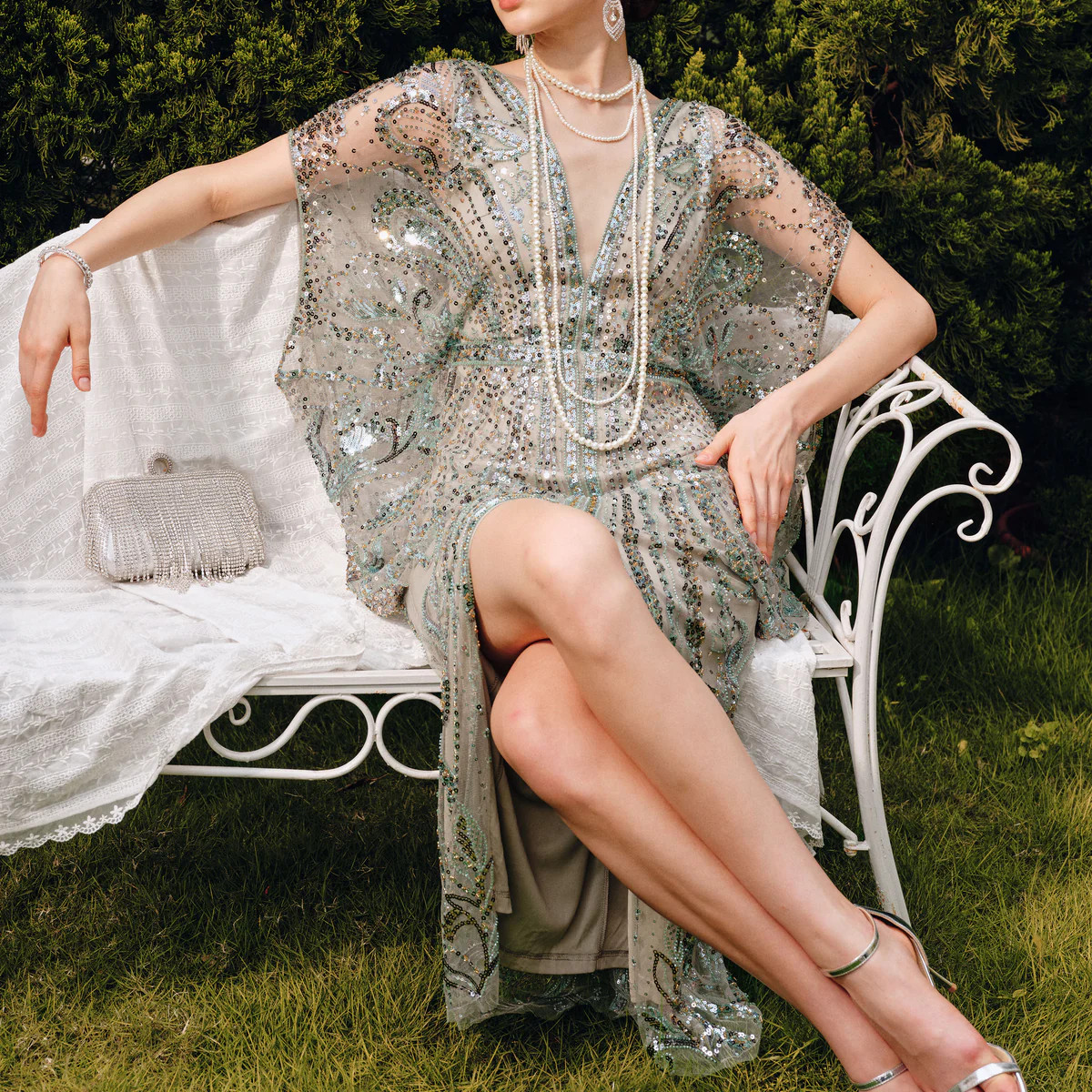 Shop Evening Gowns - Batwing Sleeve Sequin Dress | BABEYOND | BABEYOND