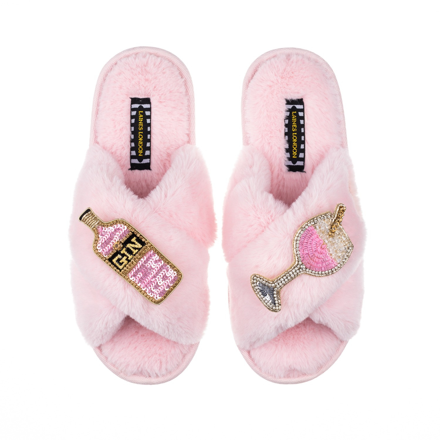 Classic Laines Slippers With Pink Gin Brooches - Pink | Wolf & Badger (US)