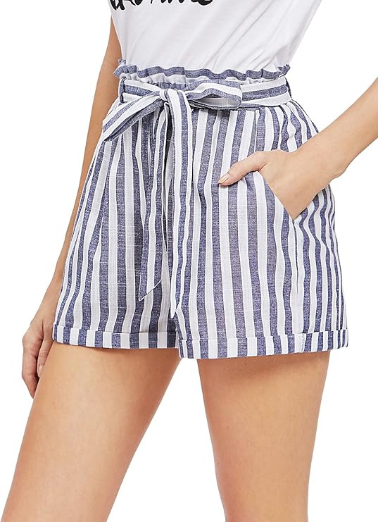 SweatyRocks Women's Casual Elastic Waist Striped Summer Beach Shorts | Amazon (US)