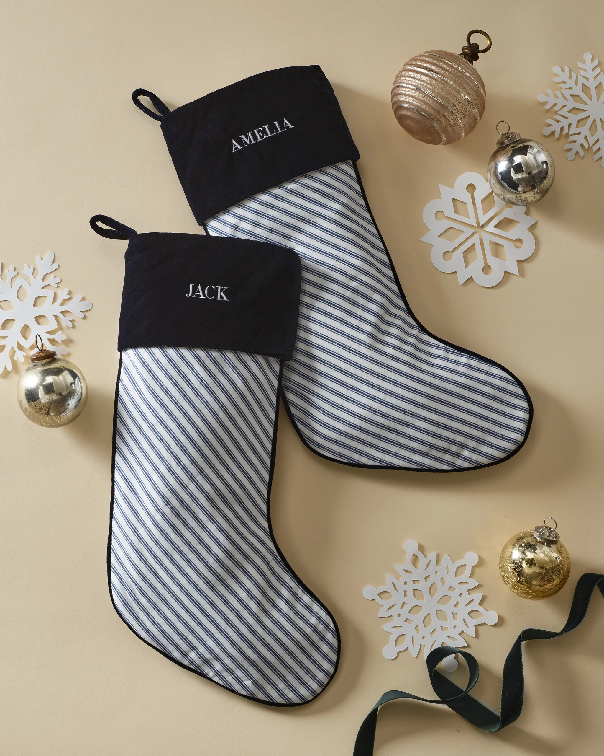 Christmas Stocking in Navy French Ticking | Petite Plume
