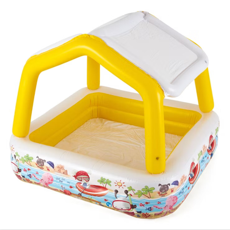 Intex 57470EP 5-Foot Square Kiddie Pool Inflatable Sun Shade Kids Swimming Pool With Canopy, Ocea... | Target