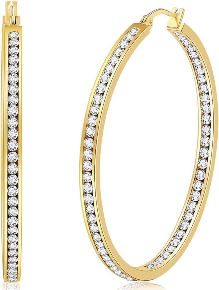 Large Rose Gold Stainless Steel Hoop Earrings for Women, Big Hypoallergenic Hoops Earring ARSKRO Hug | Amazon (US)