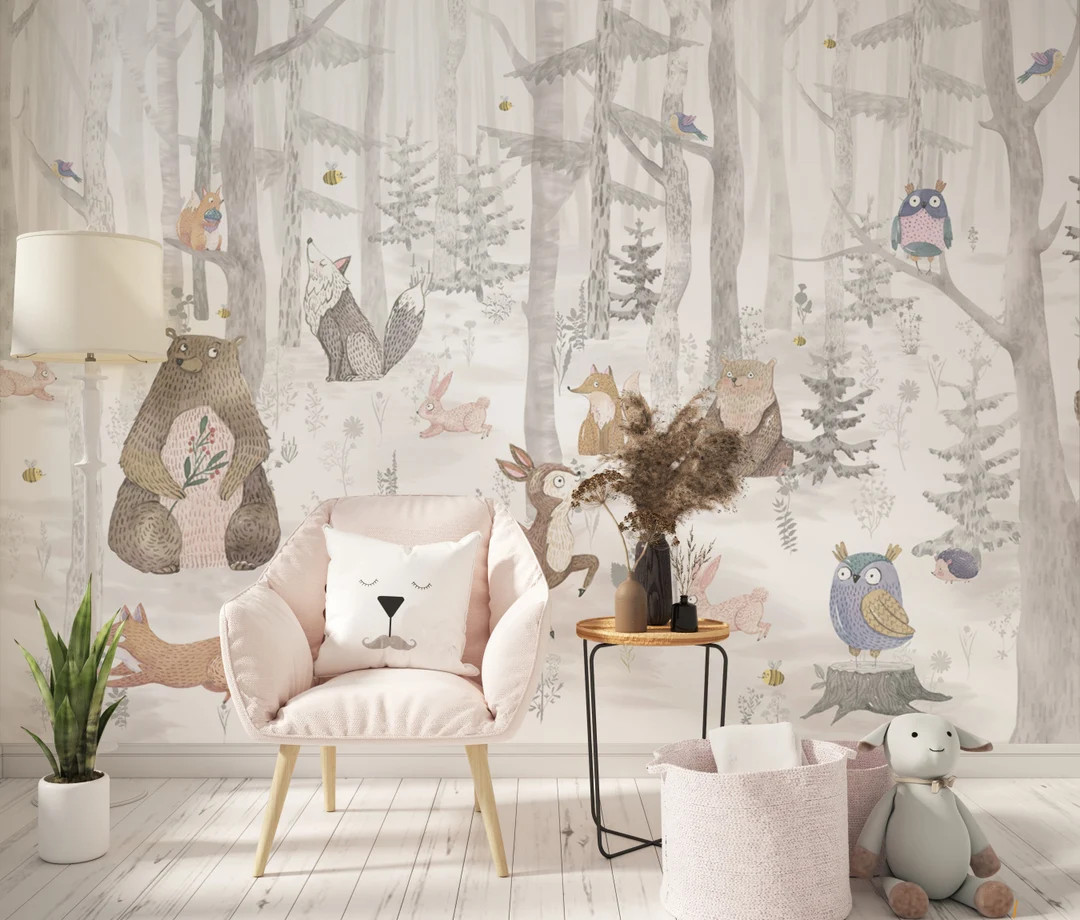 Forest Mural Wallpaper Nursery Wallpaper Nursery Woodland - Etsy | Etsy (US)