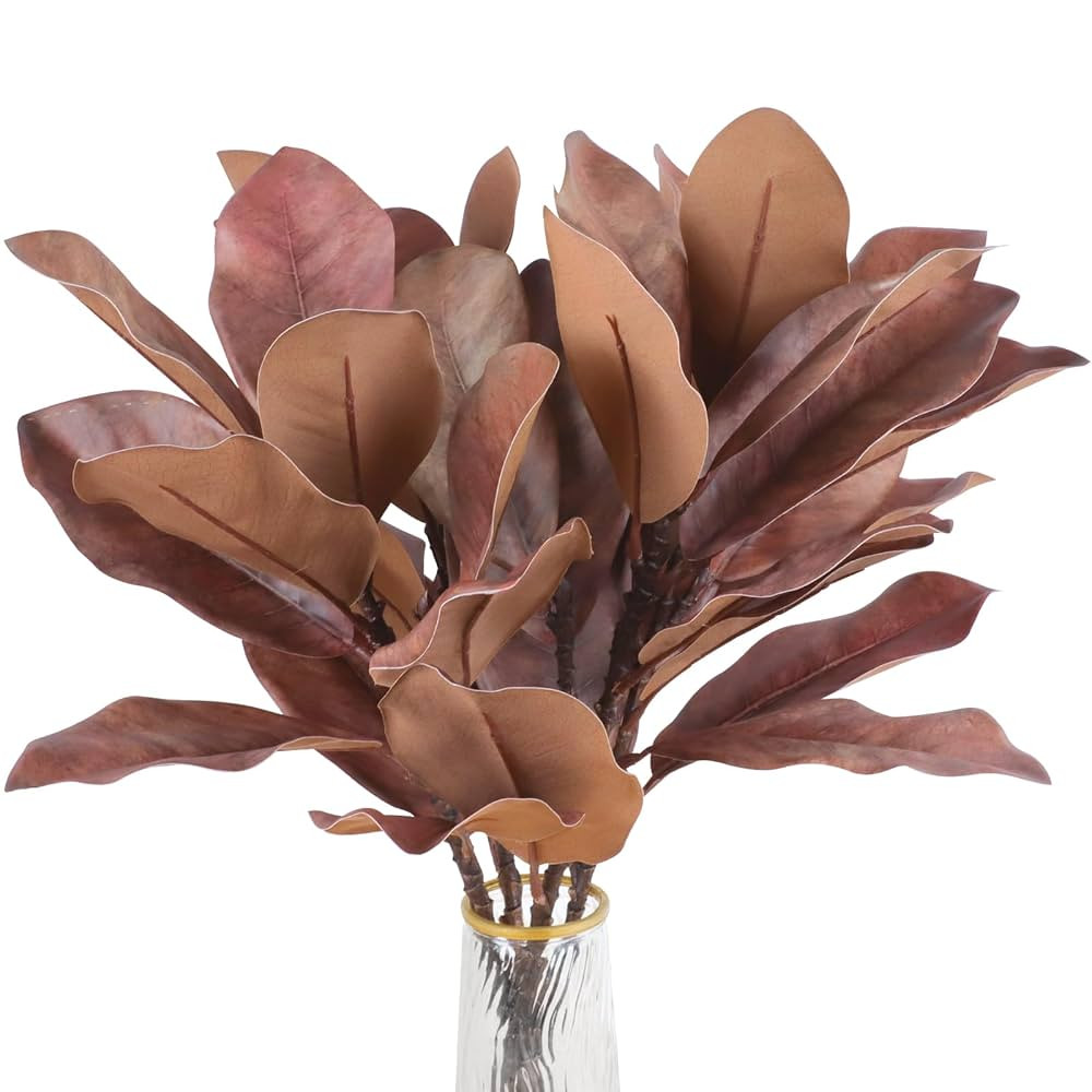 4Pcs Artificial Magnolia Branches Real Touch Magnolia Leaves Centerpieces Decor Brown Faux Magnol... | Amazon (US)