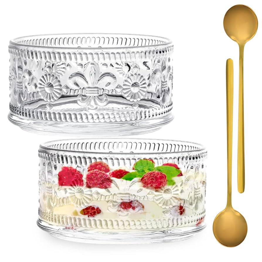 Glass Dessert Bowls, Serving Bowl with Gold Spoon Trifle Bowl Ice Cream Bowls For Dessert, Ice Cr... | Amazon (US)