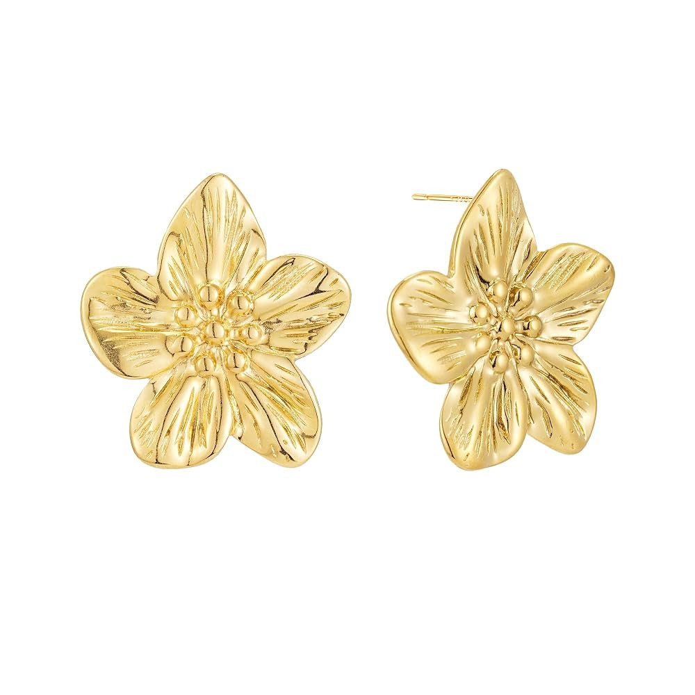 14K Gold Plated Gold Flower Stud Earrings for Women, Stainless Steel Large Big Statement Earring ... | Amazon (US)