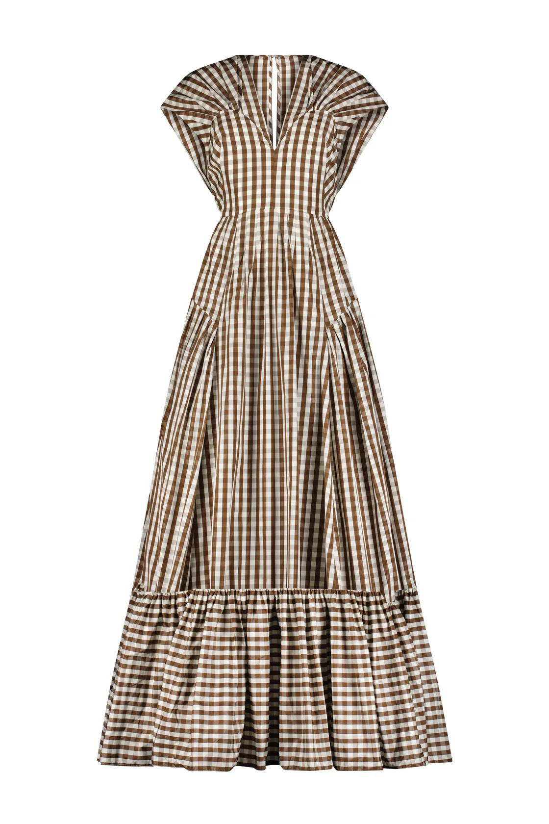 Plaid Taffeta Short Sleeve Seam Detail Gown | Lela Rose