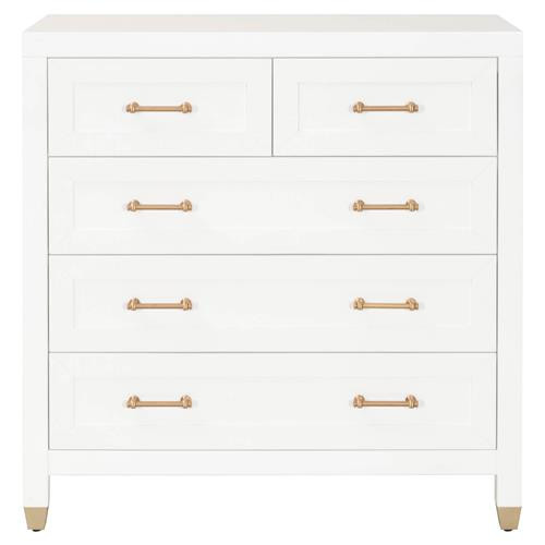 Stacy Modern Classic 5 Drawer Brass Accent White Dresser | Kathy Kuo Home