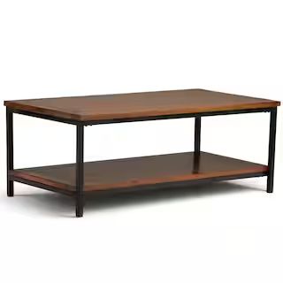 Simpli Home Skyler Solid Mango Wood and Metal 48 in. Wide Rectangle Industrial Coffee Table in Da... | The Home Depot
