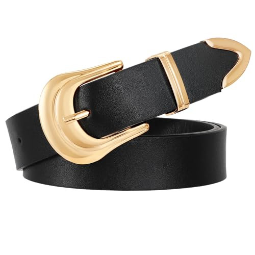 XZQTIVE XQTIVE Women's Western Belt Ladies Cowgirl Country Leather Belt Gold Buckle Rodeo Belt for Jeans Pants Dresses,Black | Amazon (US)