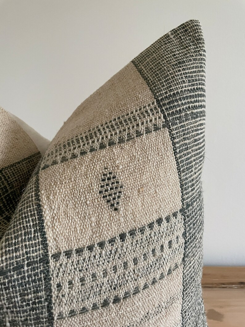 Creamy Ecru and Gray Stripe Wool Pillow Cover 22 Indian - Etsy | Etsy (US)
