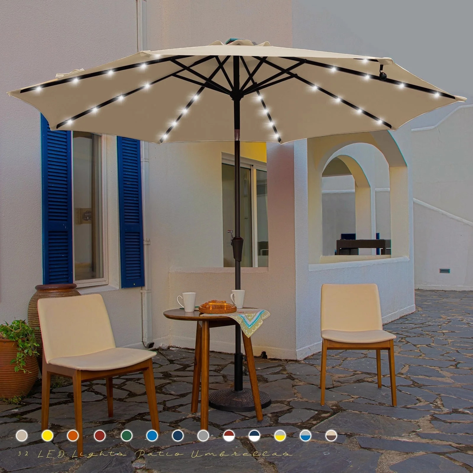 JUSTLET 9' Outdoor Patio Market Solar Umbrella w/ LED Lights, Beige | Walmart (US)