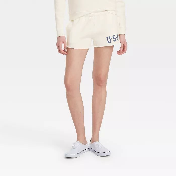Women's USA Graphic Jogger Shorts - White | Target