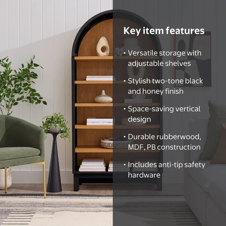 Better Homes & Gardens Juliet Open Arch Bookcase, Rich Black and Light Honey | Walmart (US)