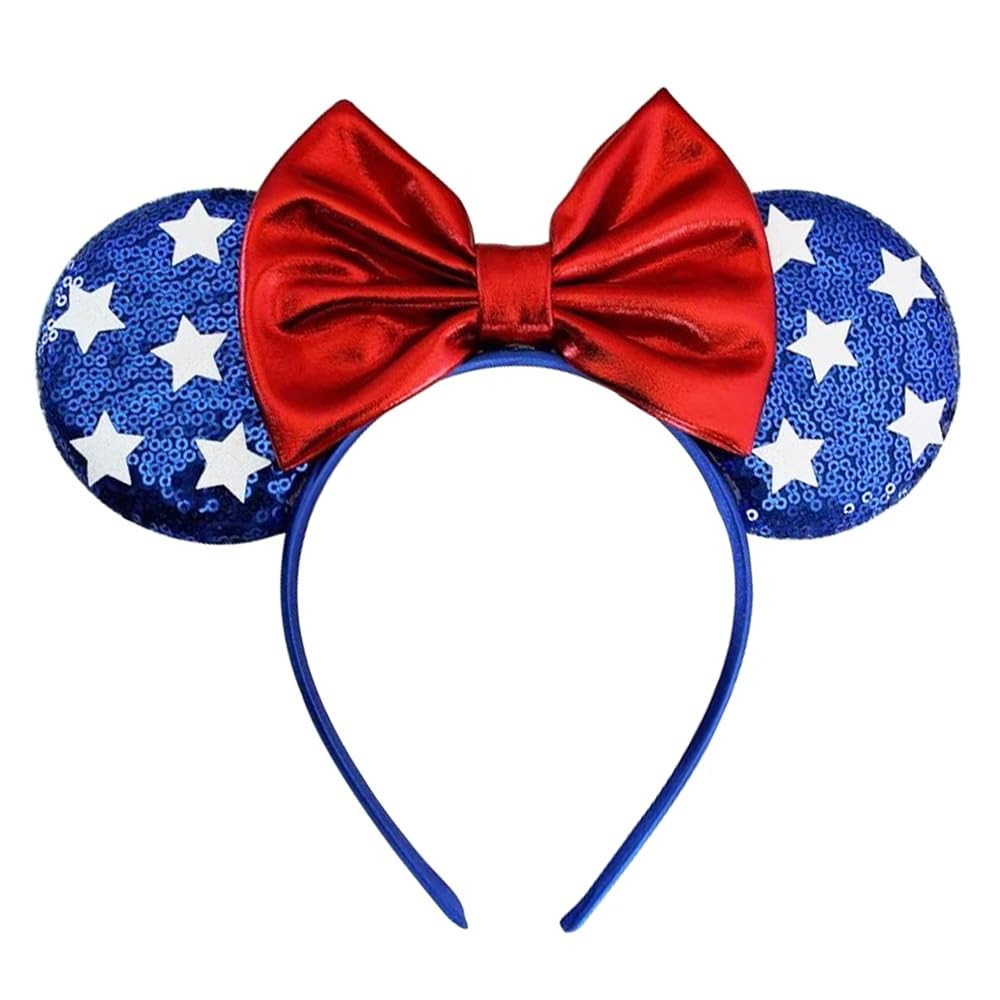 4th of July Headband Mouse Ear Bow Hair Bands Independence Day Headwear Star with Blue Sequins De... | Amazon (US)
